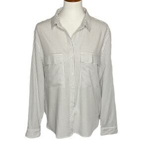 Tommy Hilfiger Polka Dot Button Up Top White Womens Large Preppy Office Corpcore